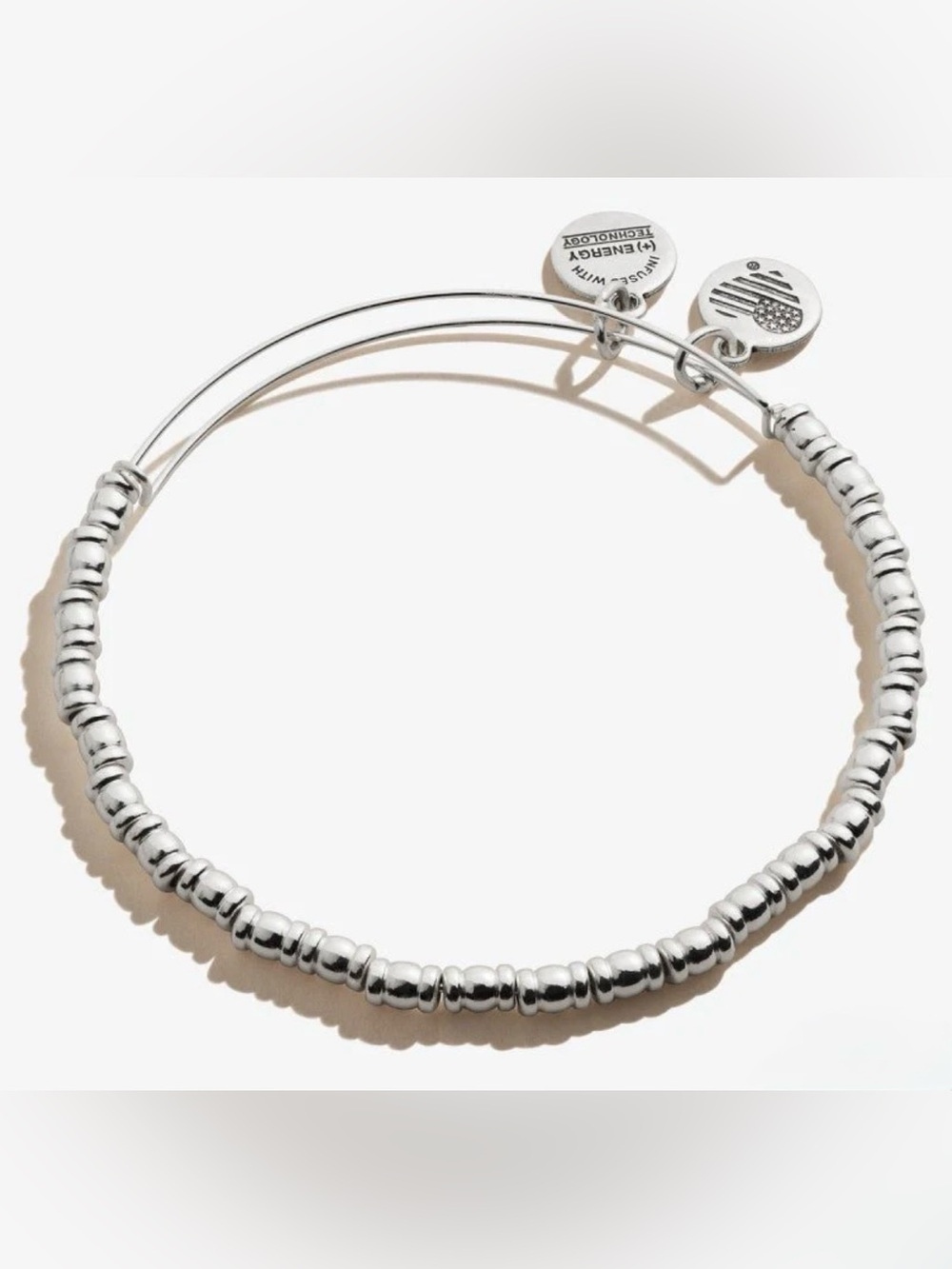 Alex and Ani Nile/ Rocker Beaded Bangle Bracelet- Silver Tone, Expandable Wire